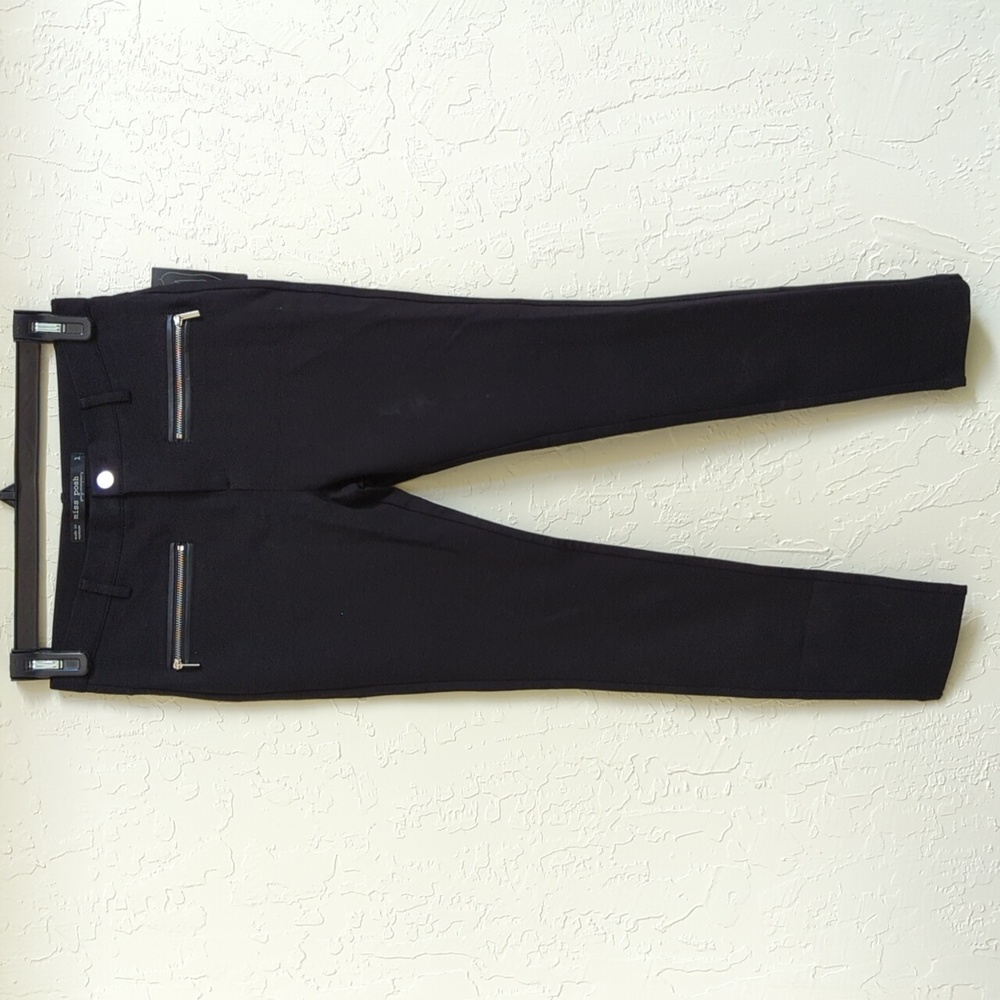 Miss Posh Black Slim Fit Ponte Knit Zipper Pockets Pants Size Large